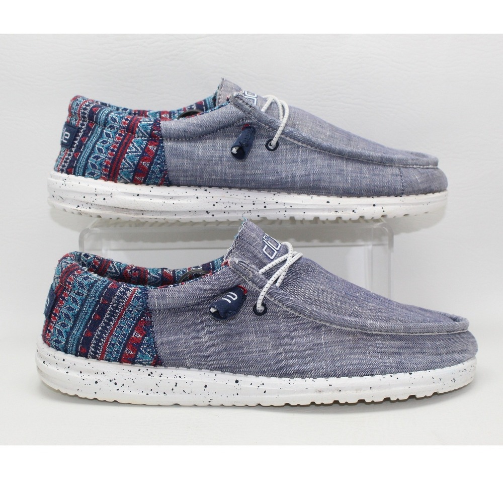Hey Dude Wally Funk Tribe Blue Chambray Tribal Slip On Loafers 110412560 Mens 9